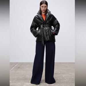 Sold ‼️Zara Black Leather Belted Jacket